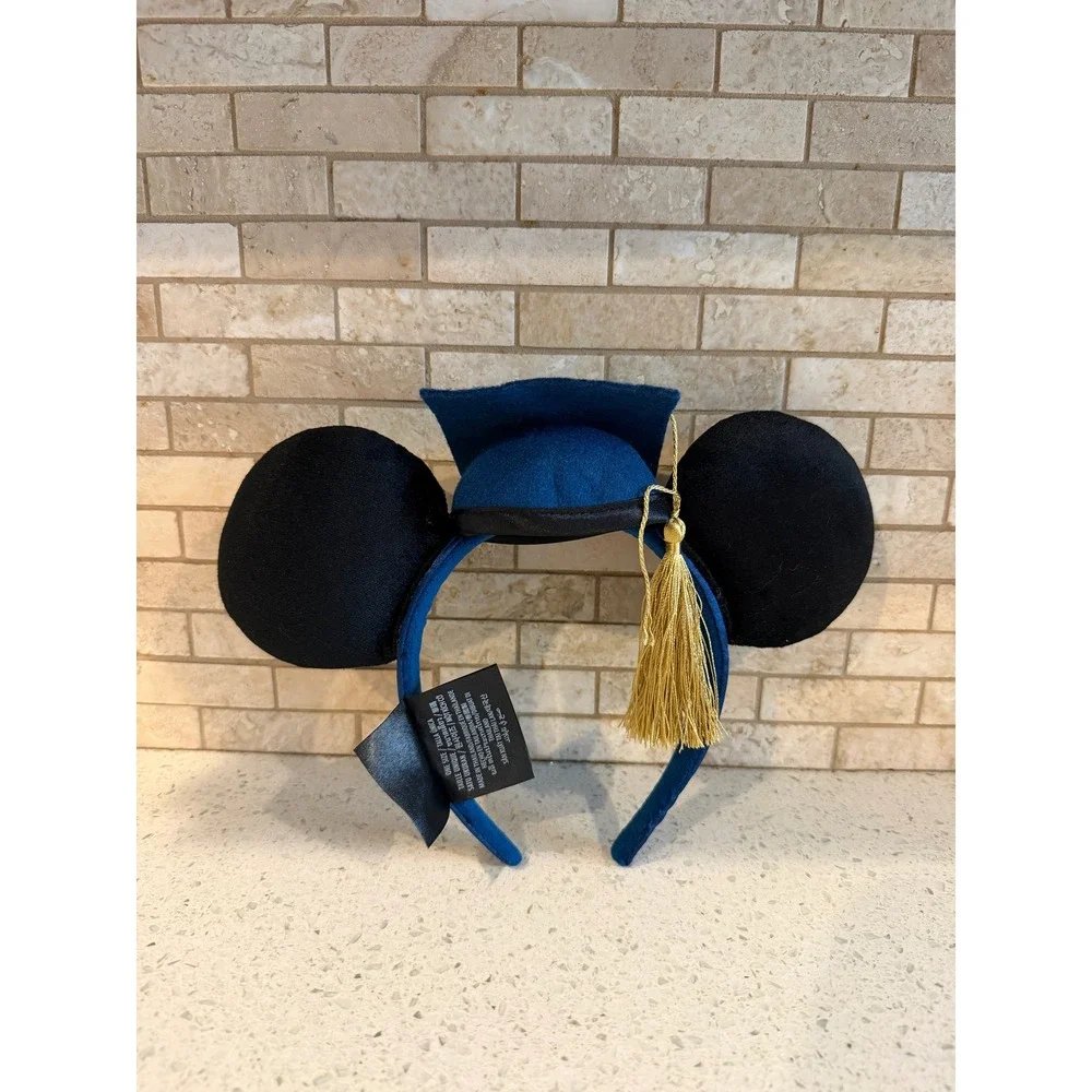 Disney Parks Mickey Mouse Graduation Cap Headband Tassel Navy Gold Black OSFM